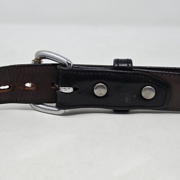 JAMES CULVER HANDMADE BLACK LEATHER SILVER BUCKLE MENS BELT SIZE 46 1.25" WIDE - Picture 5 of 6